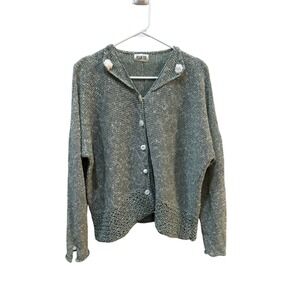 Pour Toi Green Cardigan Sweater Size‎ XL Open Collar Lagenlook Artsy Unique